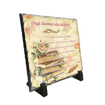 Draga doamna educatoare, piatra ardezie personalizata, cu mesaj model, pa127